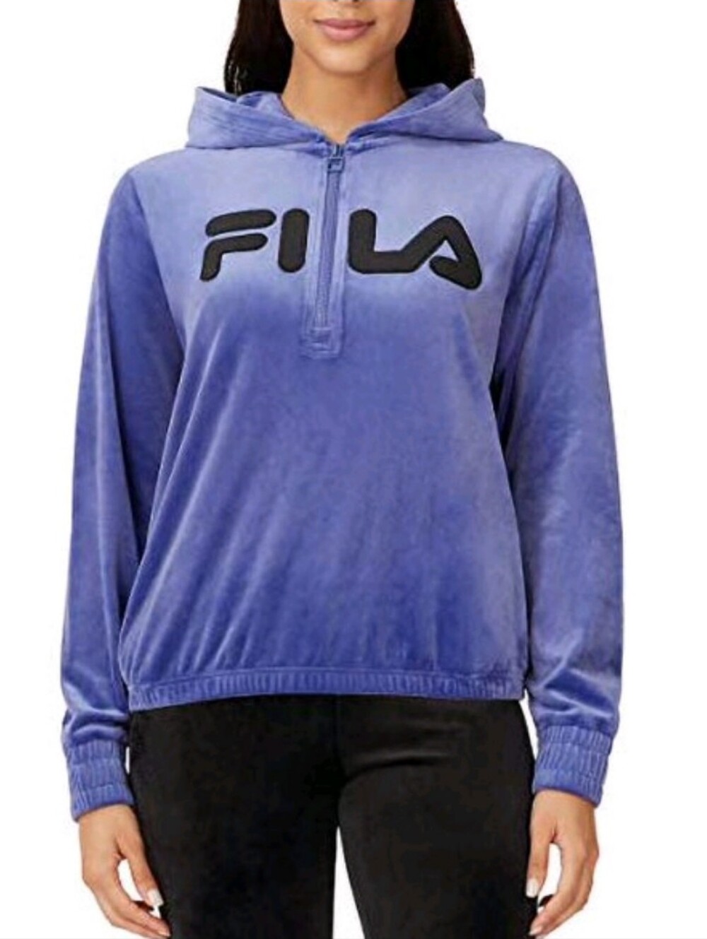 FILA Women's Blue Velour Half-Zip Hoodie Sweater_M